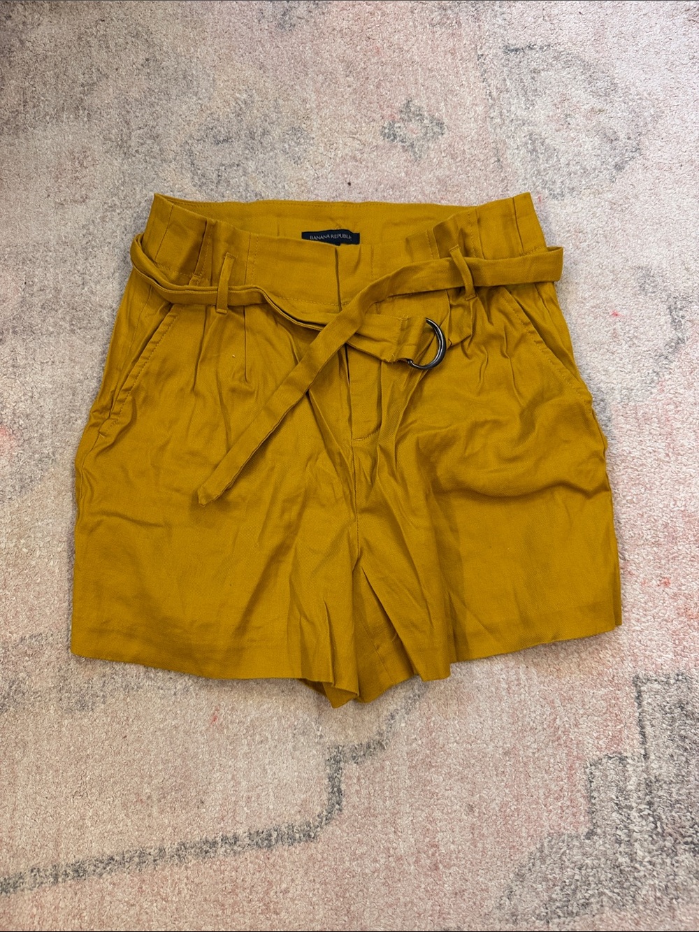 Banana Republic Mustard High-Waist Paperbag Shorts with Belt